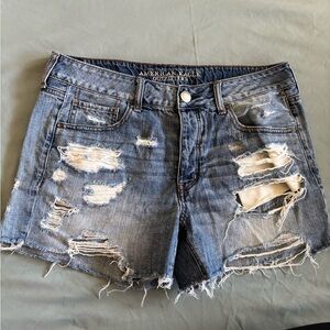 American Eagle Outfitters Women's Tomgirl Ripped Blue Jean Shorts